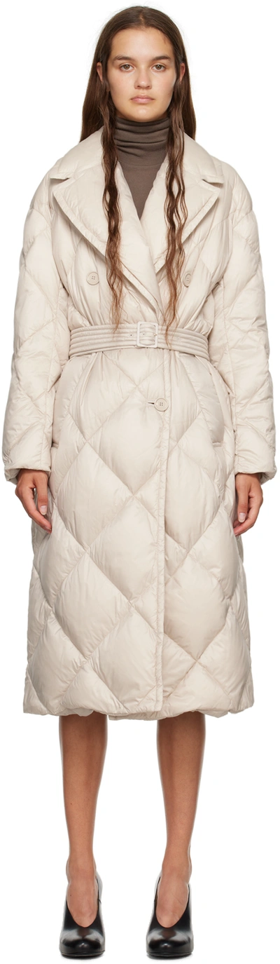 Max Mara Beige Belted Down Coat In Ecru