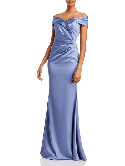 Teri Jon Womens Satin Drapey Evening Dress In Blue