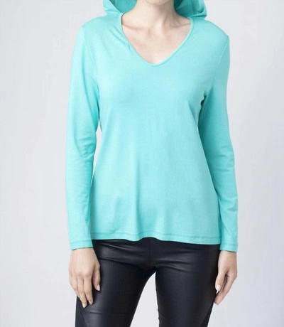 Angel Hooded V-neck Top In Mint In Blue