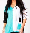 Angel 3/4 Sleeve Stripe Crew Neck Top In Turquiose/white In Blue