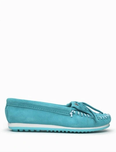 Minnetonka Kilty Plus Leather Moccasin In Turquoise In Blue