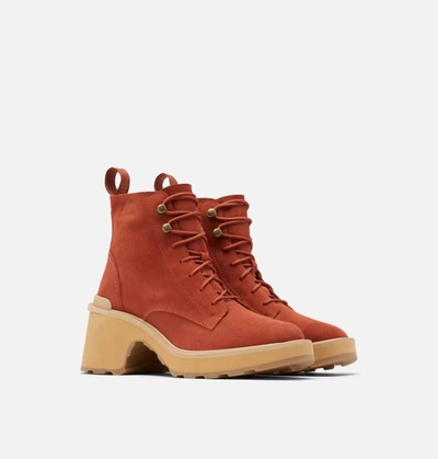 SOREL WOMEN'S HI-LINE HEEL LACE BOOT IN WARP RED TAWNY BUFF
