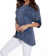 Angel Hooded Drawstring Tunic Top In Denim In Blue