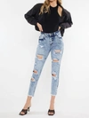 Kancan Collie High Rise Mom Jeans In Medium Wash In Multi