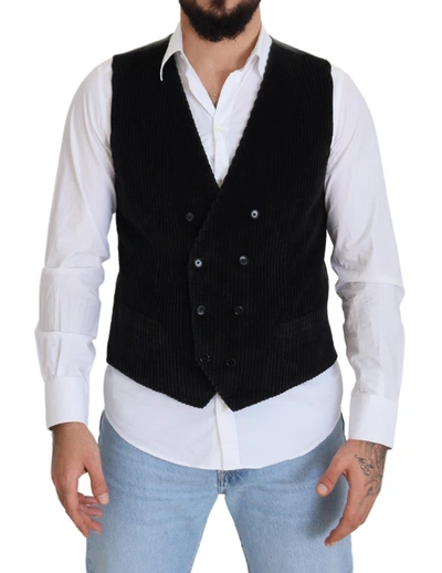 Dolce & Gabbana Black Cotton Double Breasted Waistcoat Waistcoat