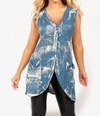 Angel Bleach Linen Buttoned-back Long Vest In Denim In Blue