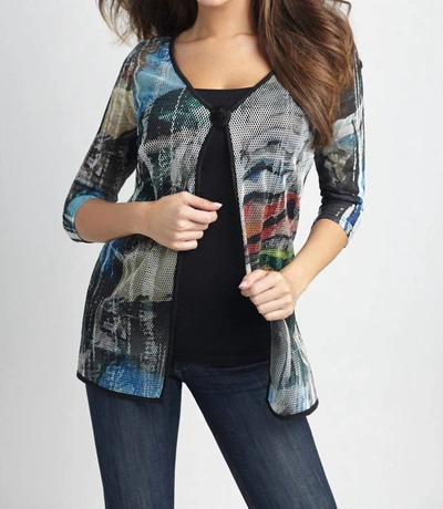 Angel Daybreak Long Cardigan In Black Multi In Grey