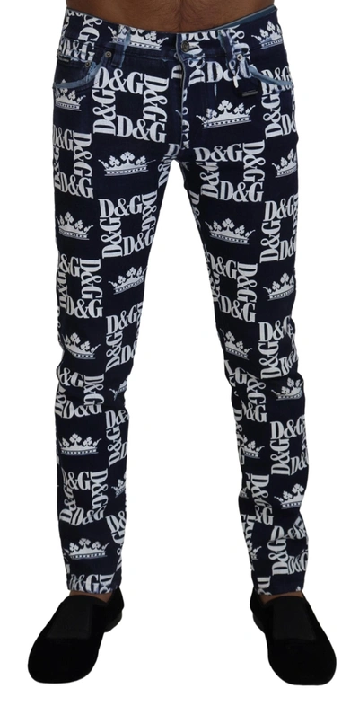 DOLCE & GABBANA DOLCE & GABBANA ELEGANT CROWN PRINT DENIM MEN'S PANTS