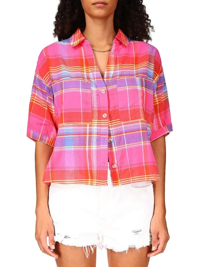 Sanctuary Womens Collared Plaid Button-down Top In Pink