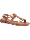 OLIVIA MILLER LYRA WOMENS FAUX LEATHER STUDDED T-STRAP SANDALS
