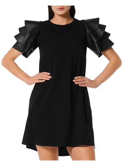 Gracia Faux Leather Tiered Sleeve Dress In Black
