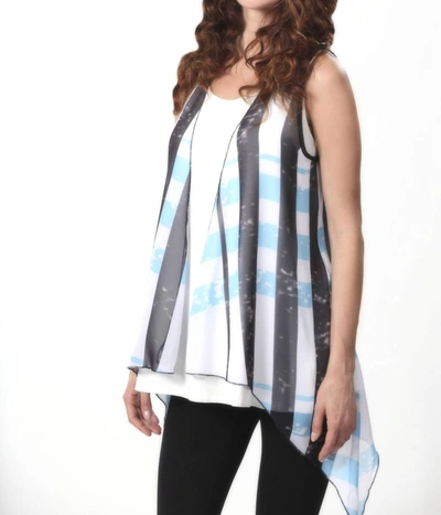 Angel Plaid Grid Waterfall Vest In Cream/aqua In Beige