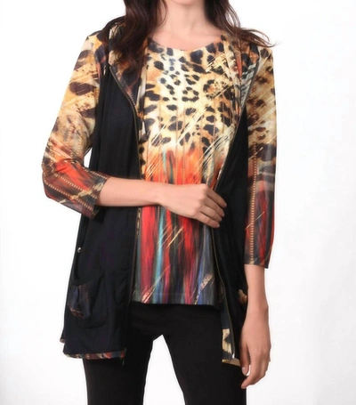 Angel Call Of The Wild Hooded Vest In Black Multi In Gold