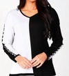 Angel Color Block V-neck With Detail Sleeve In Black/white In Black
