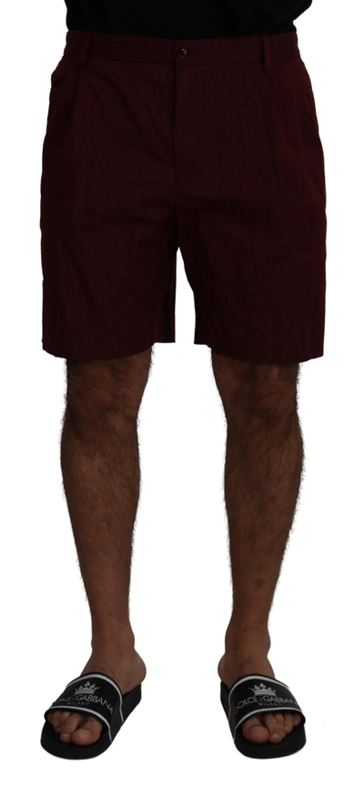 Dolce & Gabbana Maroon Cotton Bermuda Casual Shorts