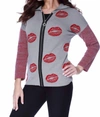 ANGEL KISSES ME HOODED CARDIGAN IN GRAY/RED