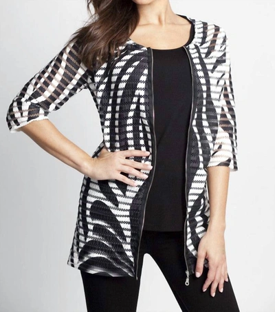 Angel Textured Wave Long Cardigan In Black/white In Grey