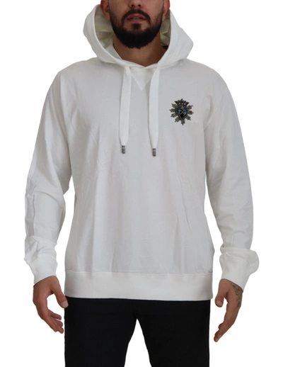 Dolce & Gabbana White Cotton Hooded Sweatshirt Jumper