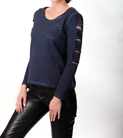 Angel Scoop-neck Distressed Top In Denim In Blue