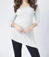 ANGEL ASYMMETRICAL 3/4 SLEEVE TUNIC TOP IN GRAY