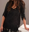ANGEL STONE WASH CUT OUT FRINGE TOP IN CHARCOAL