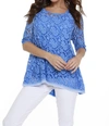 Angel Lace 3/4 Sleeve Tunic In Blue In Blue