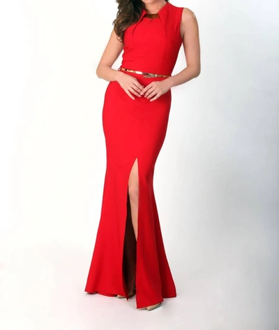 Angel Cutout Neckline Front-slit Gown Dress In Red