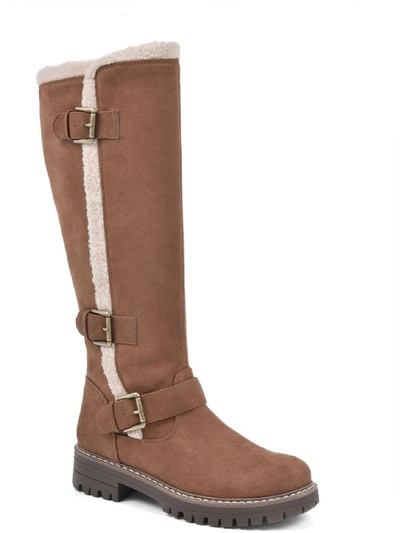 Cliffs By White Mountain Merritt Womens Faux Fur Lug Sole Knee-high Boots In Brown