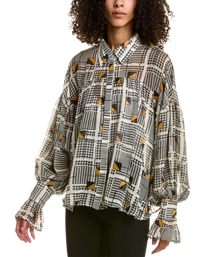 Gracia Oversized Bishop Sleeve Top In Beige