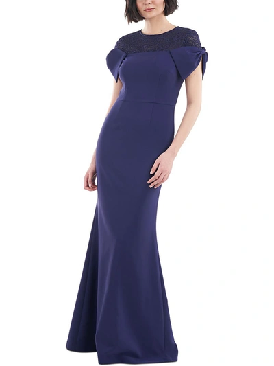 Js Collections Womens Lace Trim Knot Sleeve Evening Dress In Blue