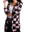 ANGEL CHECKER LONG CARDIGAN IN BLACK/PINK