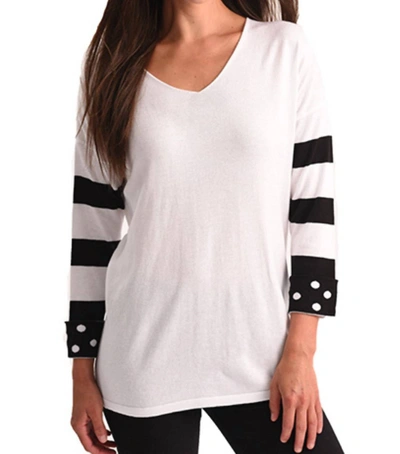 Angel Polkadot & Stripe Sleeve Top In White/black