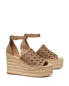 TORY BURCH Basketweave Calfskin Wedge Espadrille Sandal In Almond Flour