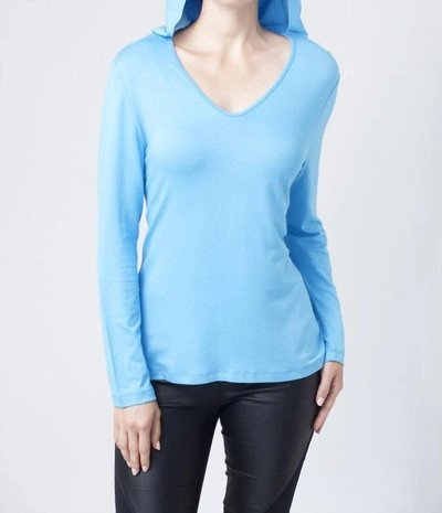 Angel Hooded V-neck Top In Mint In Blue