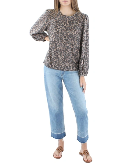 Riley & Rae Womens Animal Print Waffle Pullover Sweater In Black
