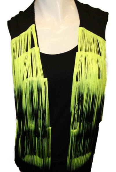 Angel Layered Fringe Vest In Black/yellow In Green