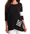 ANGEL STRIPE POCKET FLOWY TUNIC TOP IN BLACK/WHITE