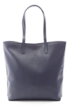 Royce New York Pebble Grain Leather Tall Tote In Navy Blue