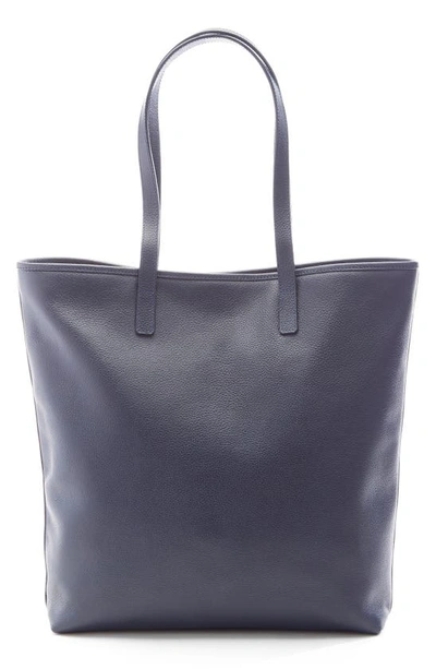Royce New York Pebble Grain Leather Tall Tote In Navy Blue