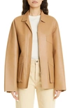Totême Double-breasted Croc-effect Leather Blazer In Camel