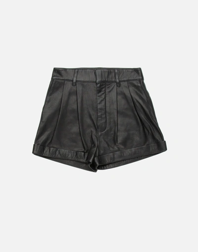 Re/done 80s Leather Pleated Short In Black