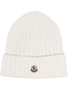 MONCLER MONCLER WOOL BEANIE WITH LOGO PATCH