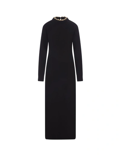 Paco Rabanne Black Long Dress With Chain On Neckline