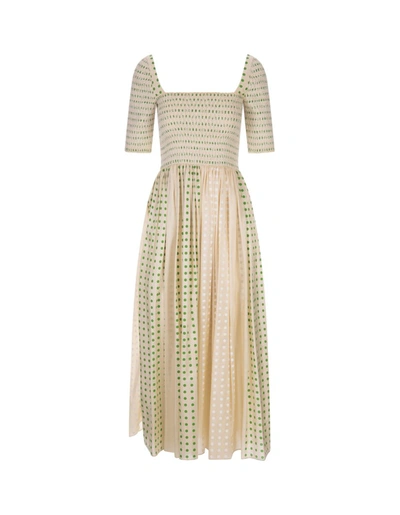 Tory Burch Printed Silk Smocked Midi Dress In Green