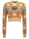 Dsquared2 Heart Cutout Wool Knit Crop Sweater In Beige