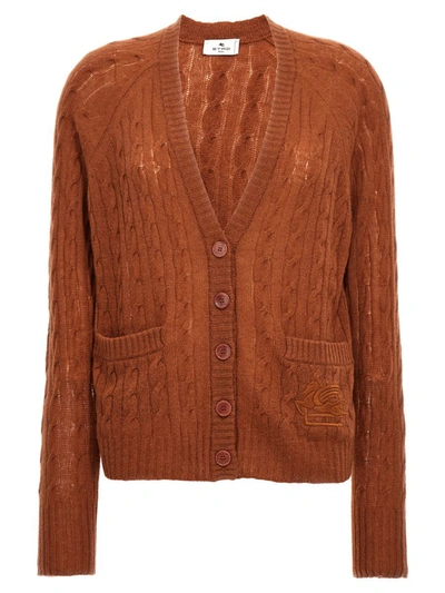 Etro Braid Pattern Cardigan In Brown
