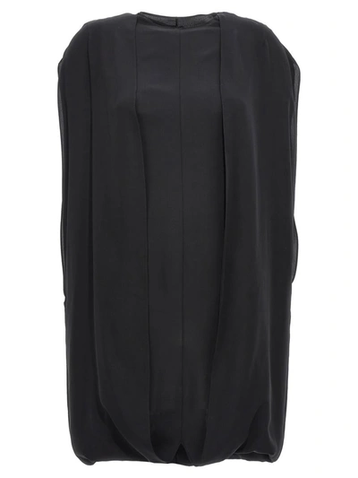 The Row Draped Silk Mini Dress In Black