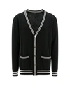 Balmain Black Cardigan With Striped Trim And Branded Buttons In Wool Blend Man In Black