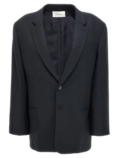 The Row Cochise Single-breasted Wool Jacket In Dark Blue