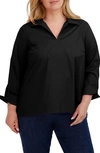 Foxcroft Agnes Split Cuff Popover Blouse In Black